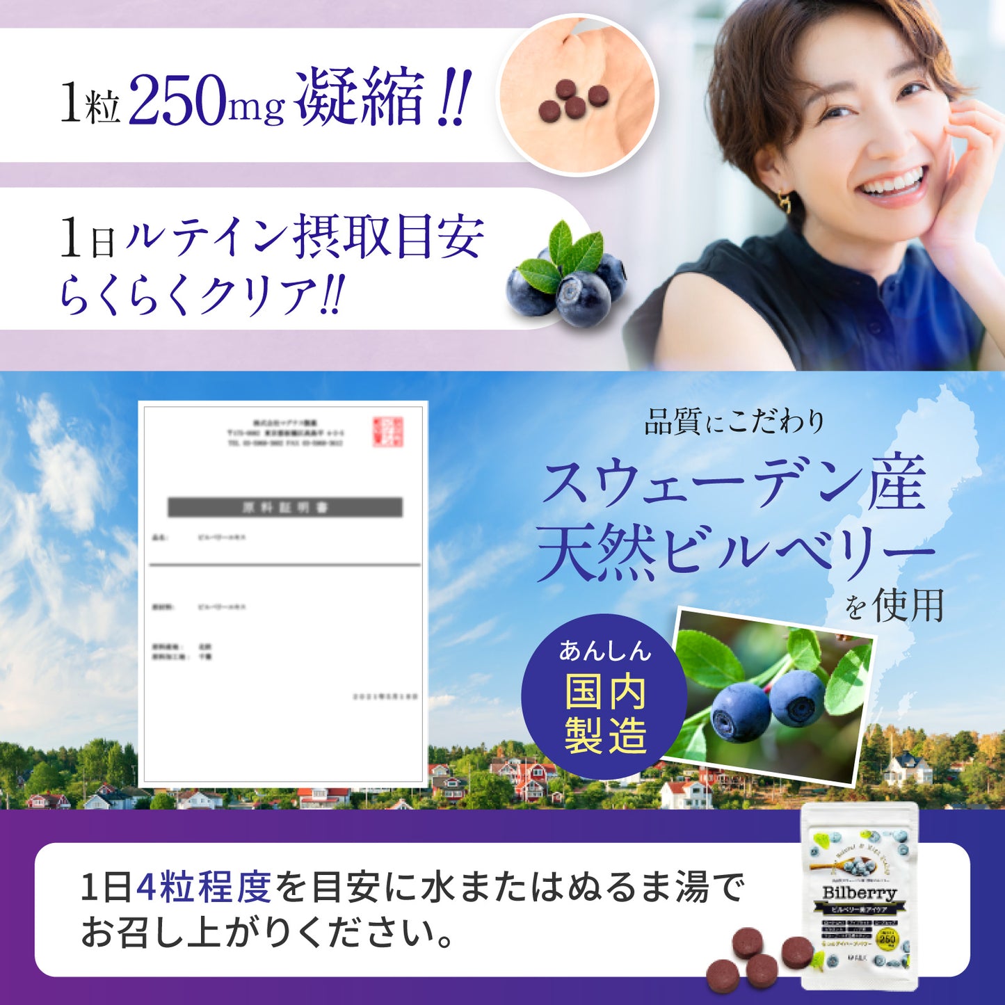 【 ビルベリー美アイケア 120粒1か月分 】野草 無農薬ビルベリー使用 天然ビルベリー&ルテイン スウェーデン産