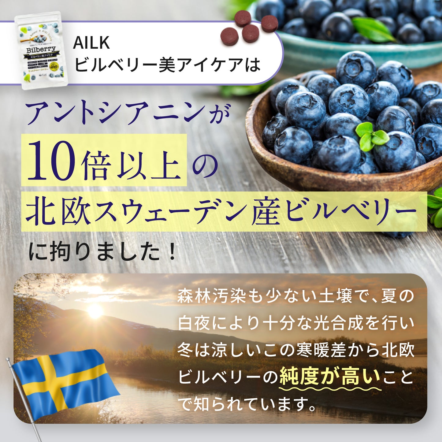 【 ビルベリー美アイケア 120粒1か月分 】野草 無農薬ビルベリー使用 天然ビルベリー&ルテイン スウェーデン産