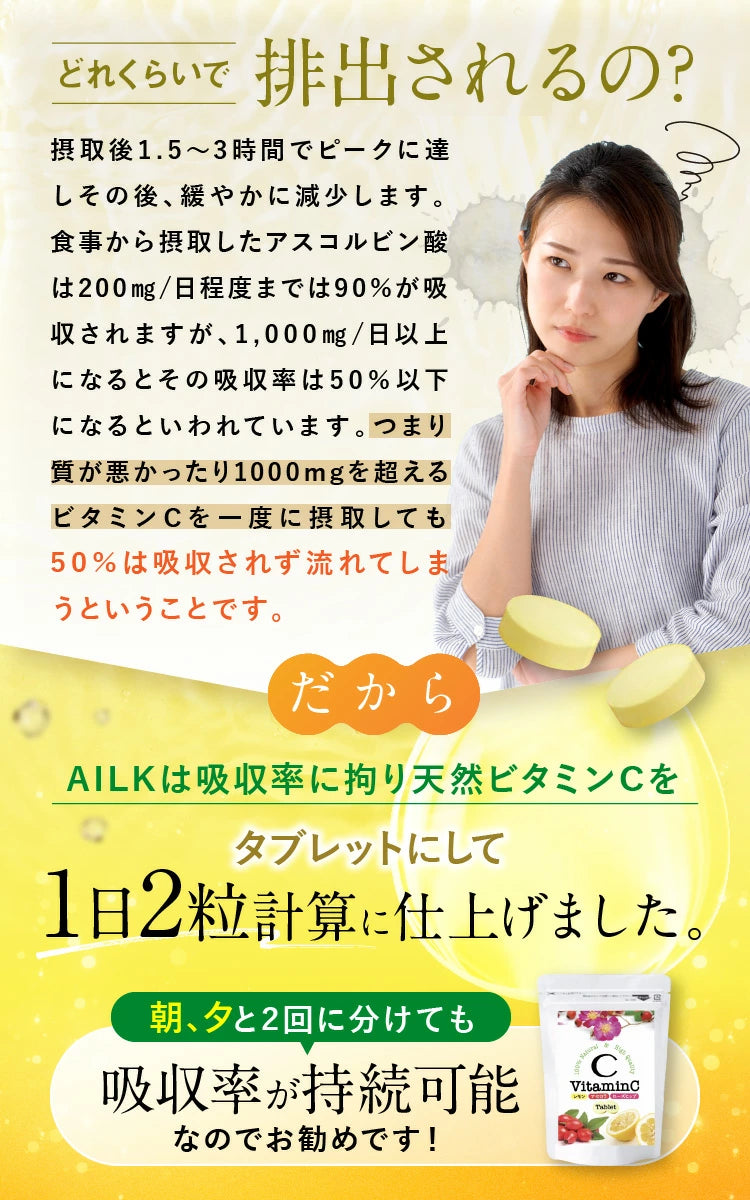 【 おいしい天然ビタミンC  70粒 1ヶ月分 】高品質天然ビタミンcサプリメント 2000mg